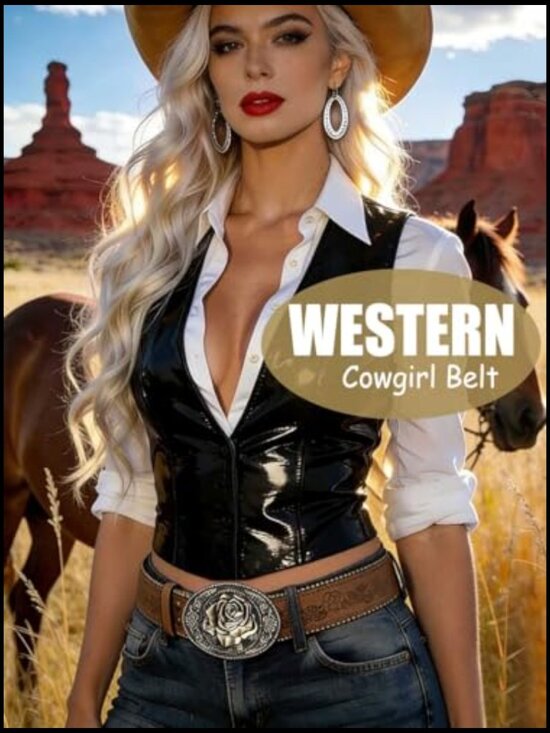 Vintage Western Belt with Heart Embossed Buckle PU Leather Adjustable main image 4